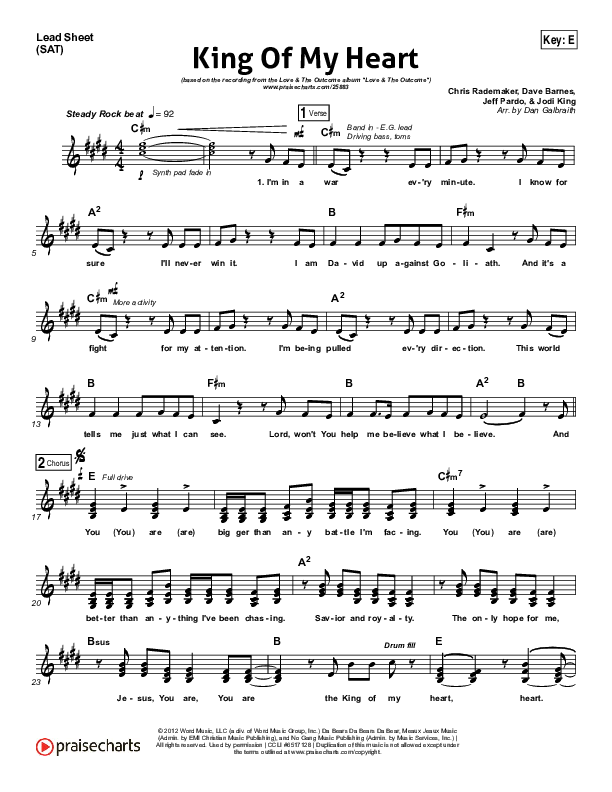King Of My Heart Lead Sheet (SAT) (Love & The Outcome)