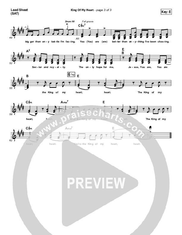 King Of My Heart Lead Sheet (SAT) (Love & The Outcome)