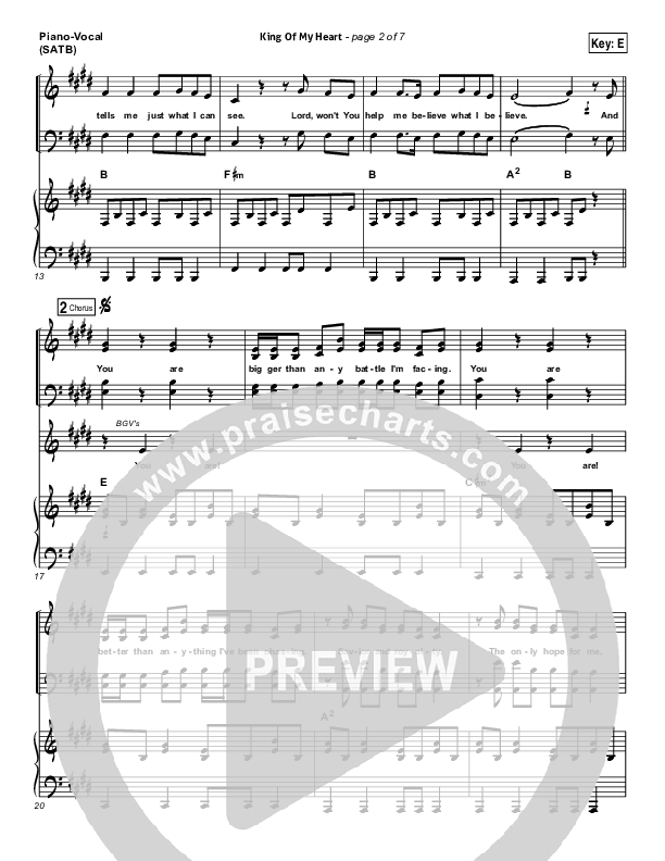 King Of My Heart Piano/Vocal (SATB) (Love & The Outcome)