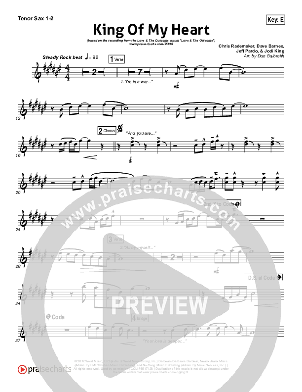 King Of My Heart Tenor Sax 1/2 (Love & The Outcome)