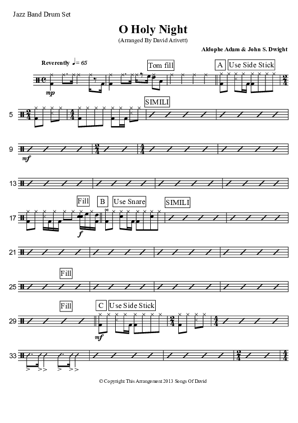 O Holy Night (Instrumental) Drum Set (David Arivett)