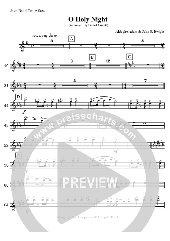 O Holy Night (Instrumental) Tenor Sax 2 (David Arivett)