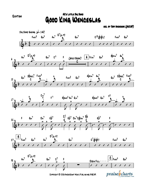 Good King Wenceslas (Instrumental) Rhythm Chart (Jeff Anderson)