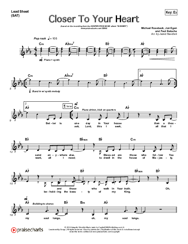 Closer To Your Heart Lead Sheet (SAT) (Desperation Band / Bri Giles)