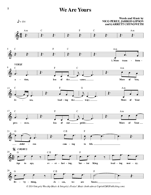 We Are Yours Lead Sheet (Desperation Band / Nico Perez)