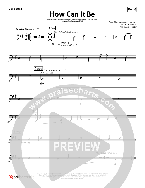 How Can It Be Cello/Bass (Lauren Daigle)