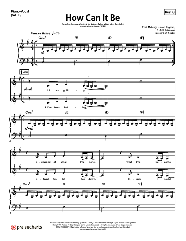 How Can It Be Piano/Vocal (SATB) (Lauren Daigle)
