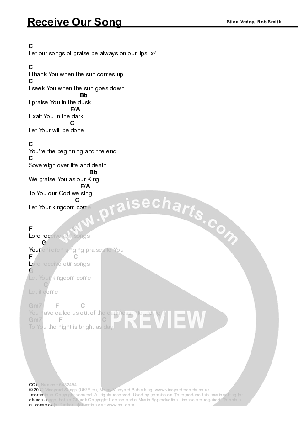 Receive Our Song Chords & Lyrics (Vineyard UK / Joel Barber)