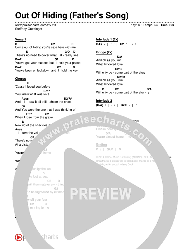 Out Of Hiding (Father's Song) Chords & Lyrics (Steffany Gretzinger)