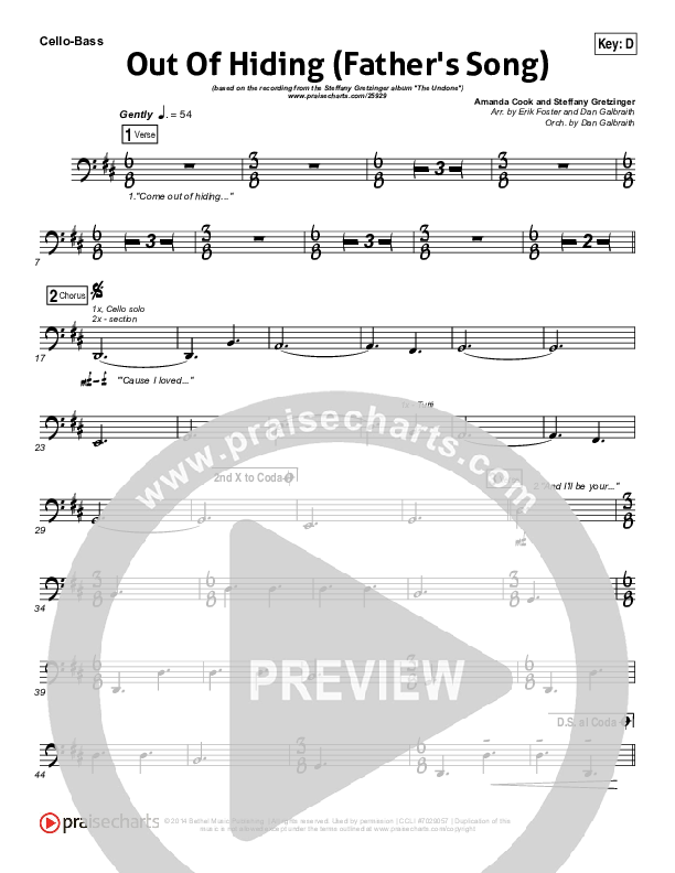 Out Of Hiding (Father's Song) Cello/Bass (Steffany Gretzinger)