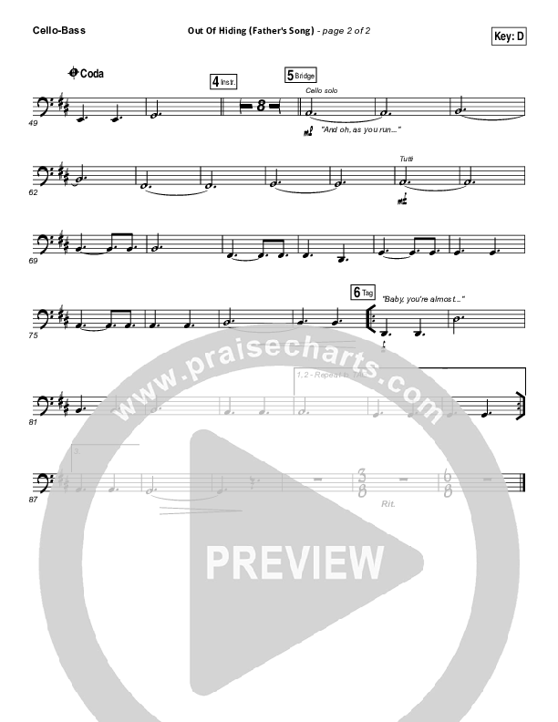 Out Of Hiding (Father's Song) Cello/Bass (Steffany Gretzinger)