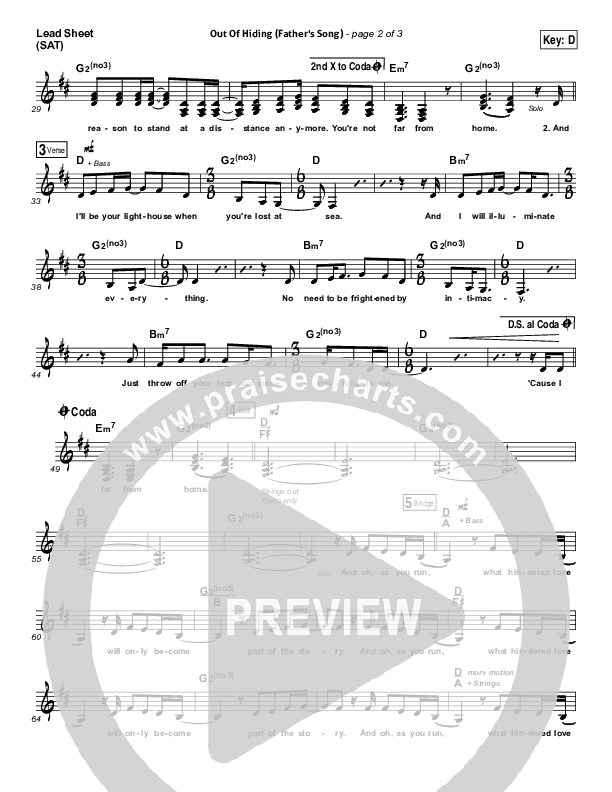 Out Of Hiding (Father's Song) Lead Sheet (SAT) (Steffany Gretzinger)