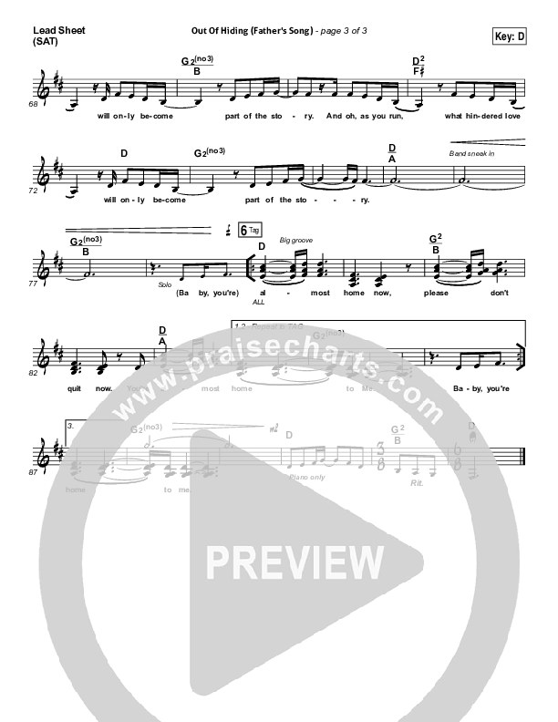 Out Of Hiding (Father's Song) Lead Sheet (SAT) (Steffany Gretzinger)