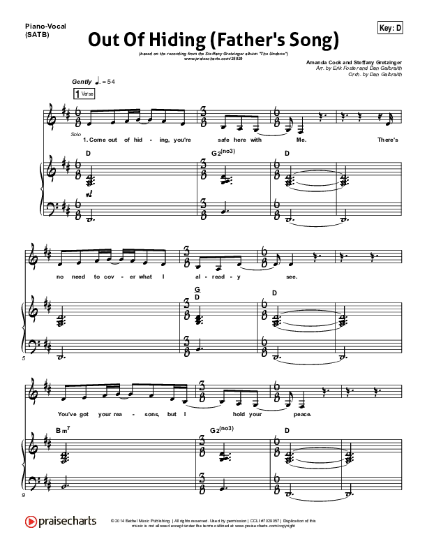 Out Of Hiding (Father's Song) Piano/Vocal (SATB) (Steffany Gretzinger)