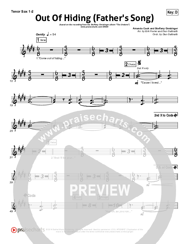 Out Of Hiding (Father's Song) Tenor Sax 1/2 (Steffany Gretzinger)