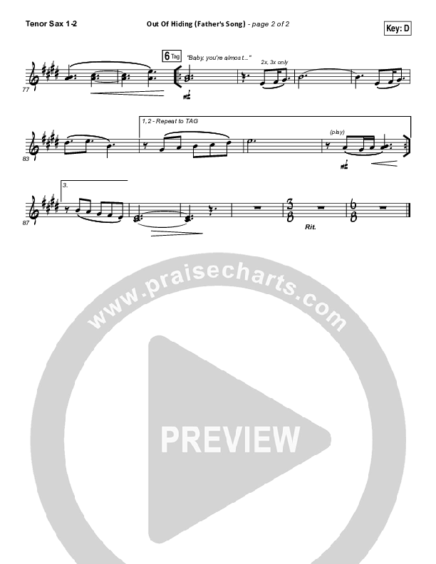 Out Of Hiding (Father's Song) Tenor Sax 1/2 (Steffany Gretzinger)