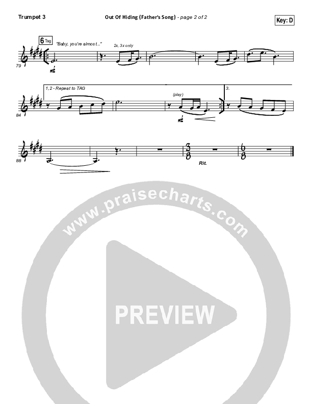Out Of Hiding (Father's Song) Trumpet 3 (Steffany Gretzinger)
