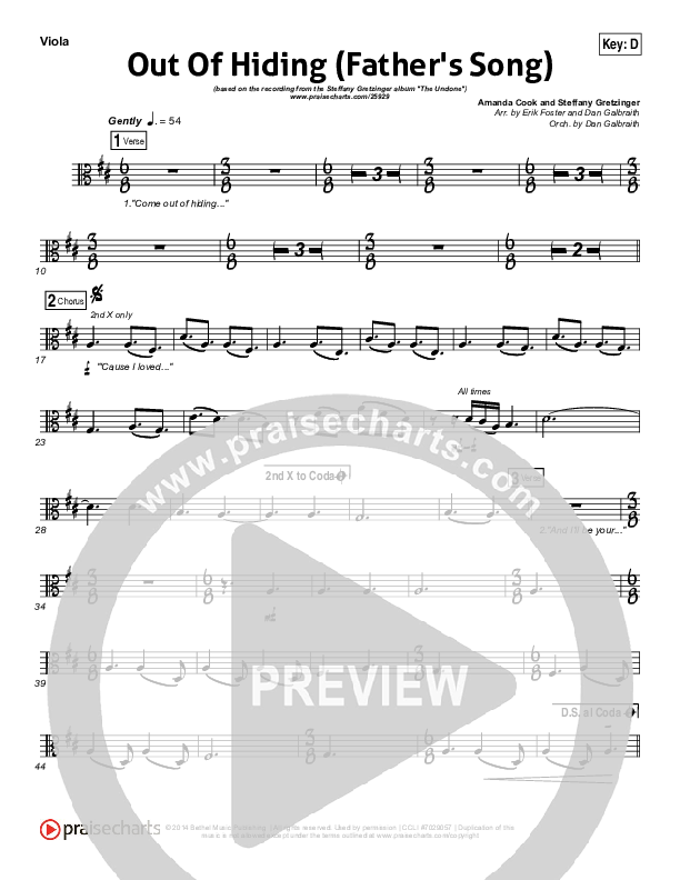 Out Of Hiding (Father's Song) Viola (Steffany Gretzinger)