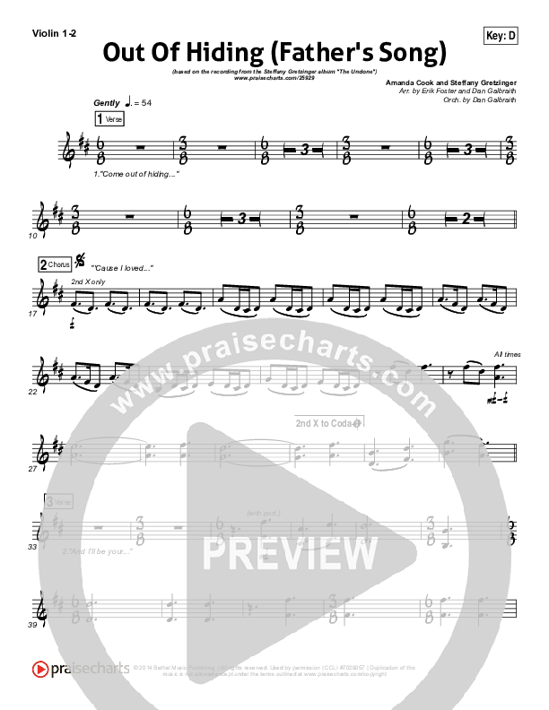 Out Of Hiding (Father's Song) Violin 1/2 (Steffany Gretzinger)
