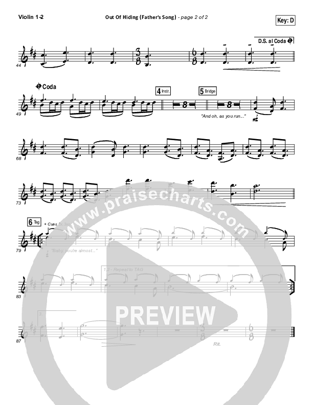 Out Of Hiding (Father's Song) Violin 1/2 (Steffany Gretzinger)