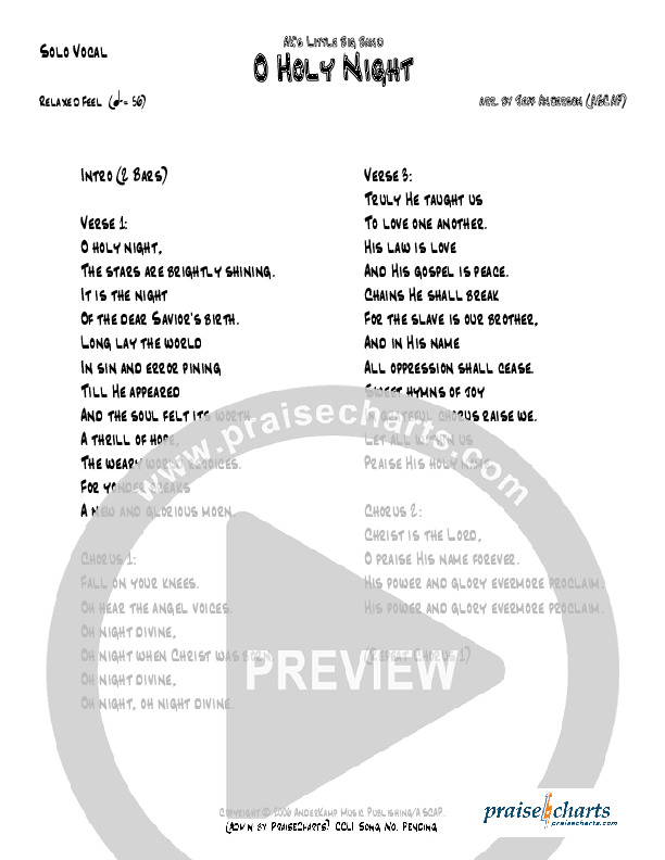 O Holy Night (Instrumental) Choir Sheet (Jeff Anderson)