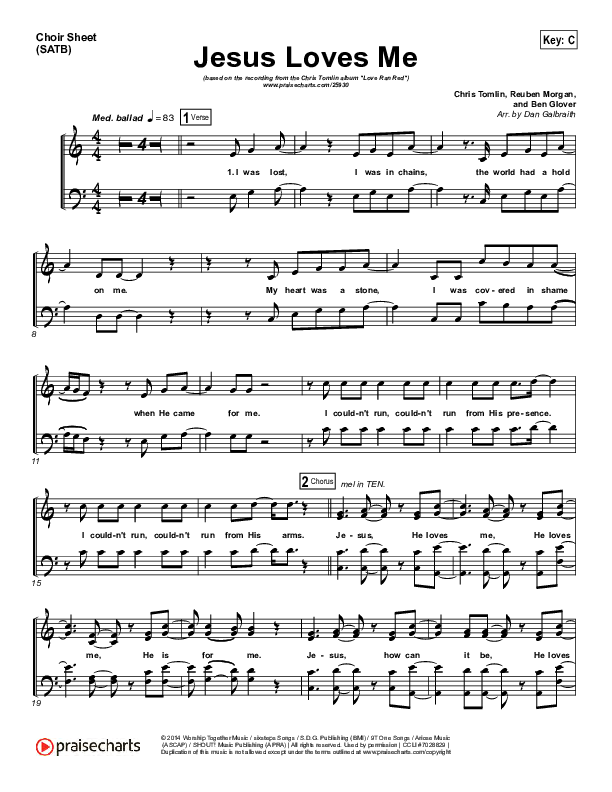 Jesus Loves Me Choir Sheet (SATB) (Chris Tomlin)