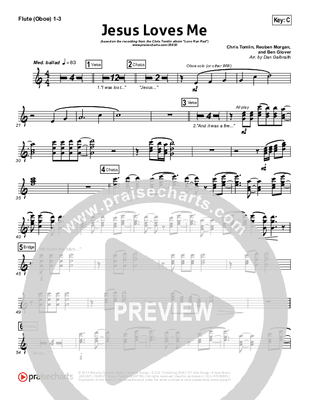 Jesus Loves Me Flute/Oboe 1/2/3 (Chris Tomlin)