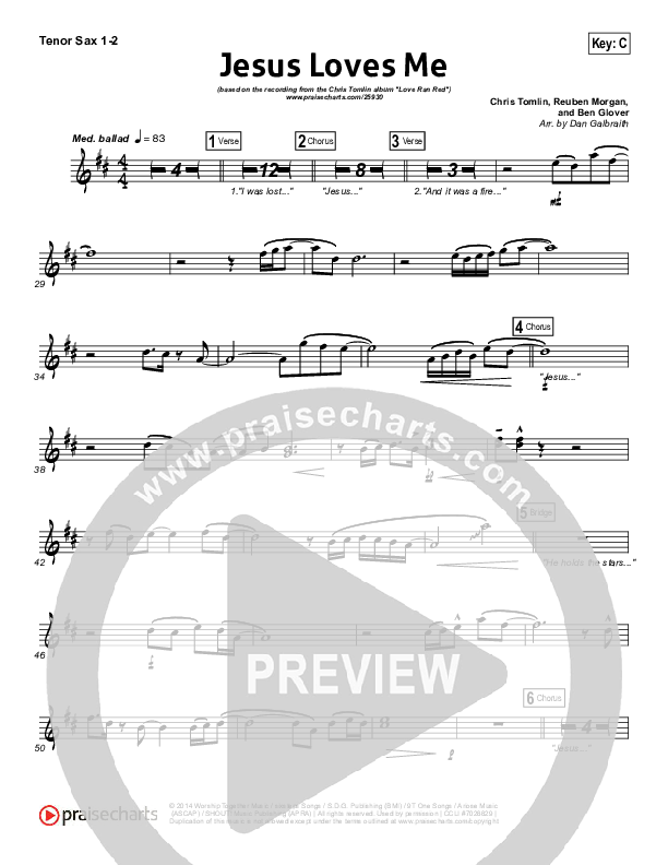 Jesus Loves Me Tenor Sax 1/2 (Chris Tomlin)