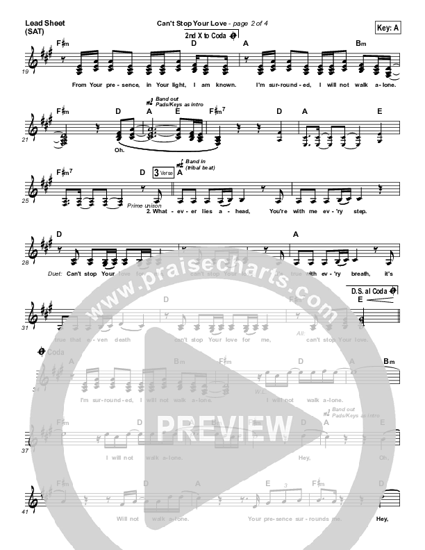 Can't Stop Your Love Lead Sheet (SAT) (Worship Central / Ben Cantelon)