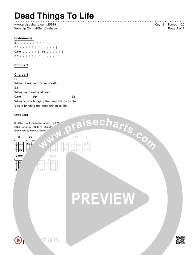 Dead Things To Life Chords & Lyrics (Worship Central / Ben Cantelon)