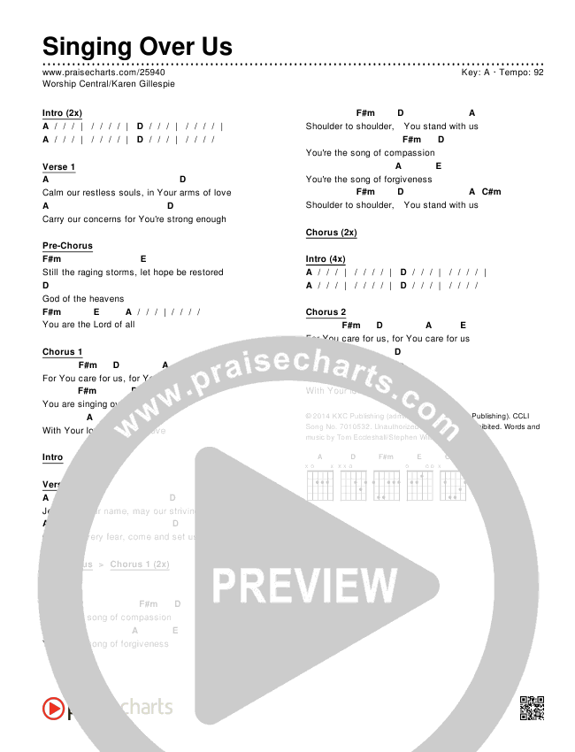 Sing Over Us Chords & Lyrics (Worship Central / Karen Gillespie)