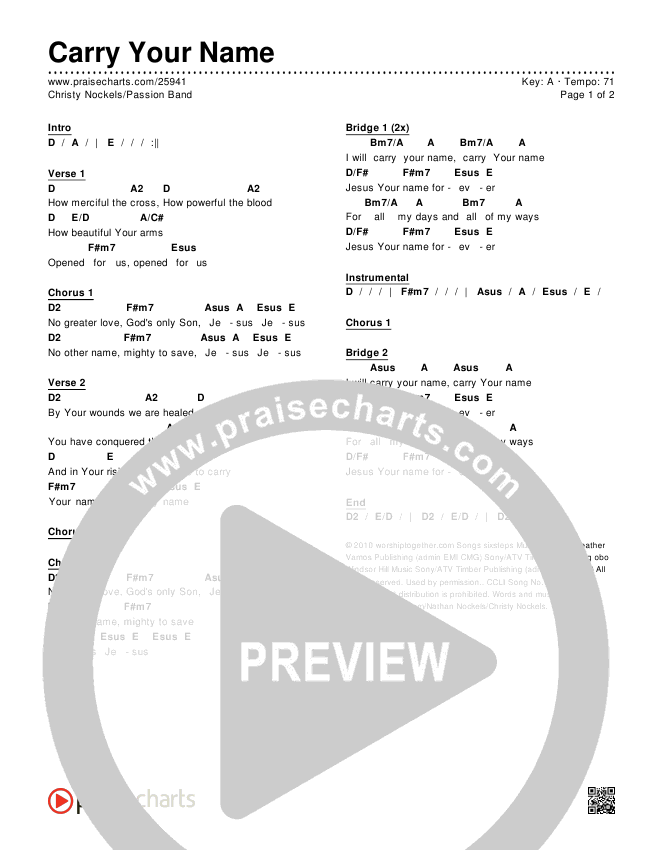 Carry Your Name (Choral Anthem SATB) Chords & Lyrics (Christy Nockels / Passion / Arr. Richard Kingsmore)