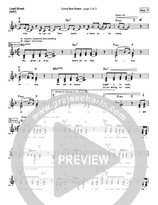 Carry Your Name (Choral Anthem SATB) Lead Sheet (SAT) (Christy Nockels / Passion / Arr. Richard Kingsmore)