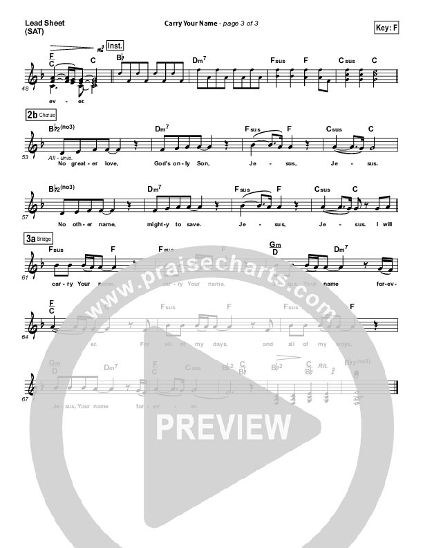 Carry Your Name (Choral Anthem SATB) Lead Sheet (SAT) (Christy Nockels / Passion / Arr. Richard Kingsmore)