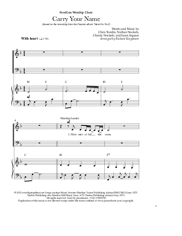 Carry Your Name (Choral Anthem SATB) Piano/Vocal (Christy Nockels / Passion / Arr. Richard Kingsmore)
