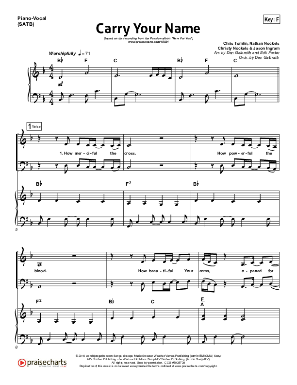 Carry Your Name (Choral Anthem SATB) Piano/Vocal (SATB) (Christy Nockels / Passion / Arr. Richard Kingsmore)