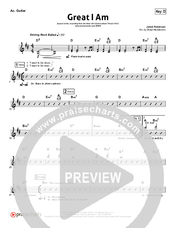 Great I Am (Choral Anthem SATB) Acoustic Guitar (New Life Worship / NextGen Worship / Arr. Richard Kingsmore)