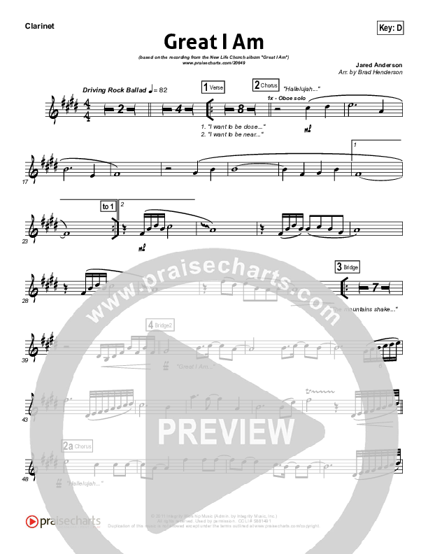 Great I Am (Choral Anthem SATB) Clarinet (New Life Worship / NextGen Worship / Arr. Richard Kingsmore)