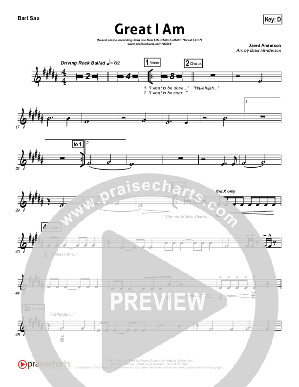 Great I Am (Choral Anthem SATB) Bari Sax (New Life Worship / NextGen Worship / Arr. Richard Kingsmore)