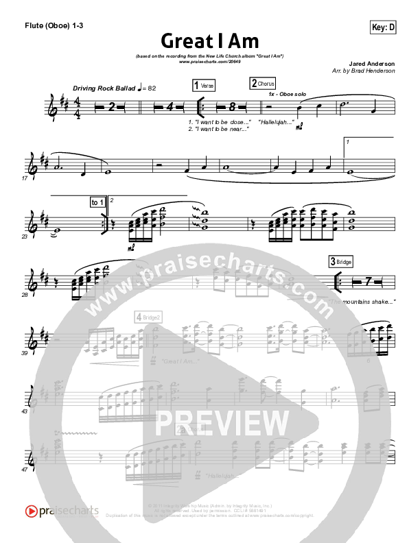 Great I Am (Choral Anthem SATB) Flute/Oboe 1/2/3 (New Life Worship / NextGen Worship / Arr. Richard Kingsmore)