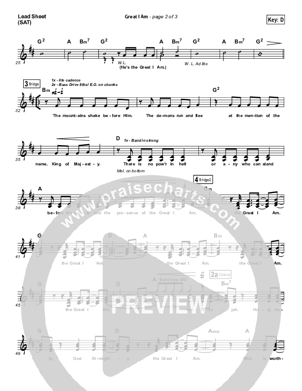 Great I Am (Choral Anthem SATB) Lead Sheet (SAT) (New Life Worship / NextGen Worship / Arr. Richard Kingsmore)