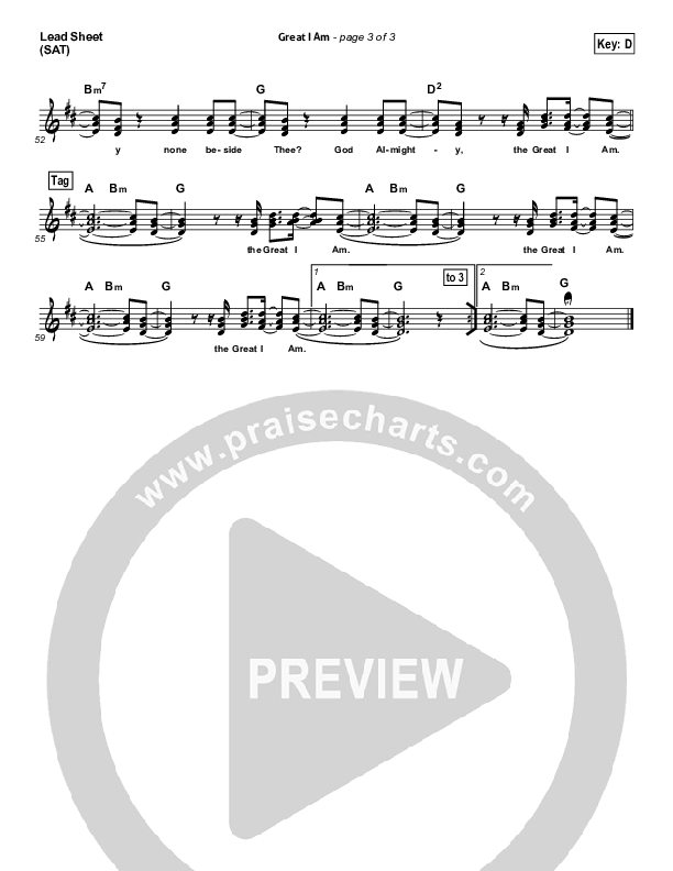 Great I Am (Choral Anthem SATB) Lead Sheet (SAT) (New Life Worship / NextGen Worship / Arr. Richard Kingsmore)