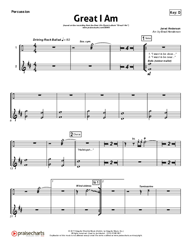 Great I Am (Choral Anthem SATB) Percussion (New Life Worship / NextGen Worship / Arr. Richard Kingsmore)