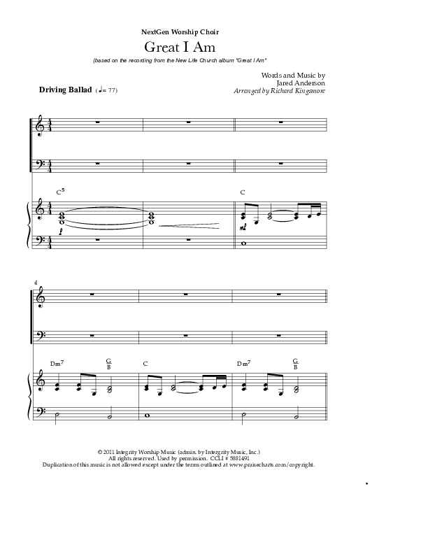 Great I Am (Choral Anthem SATB) Piano/Vocal (New Life Worship / NextGen Worship / Arr. Richard Kingsmore)