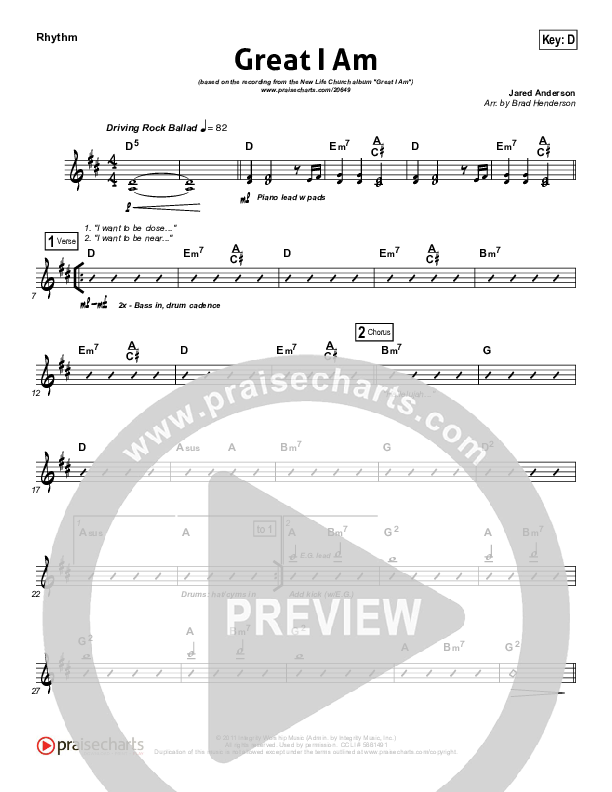 Great I Am (Choral Anthem SATB) Rhythm Chart (New Life Worship / NextGen Worship / Arr. Richard Kingsmore)