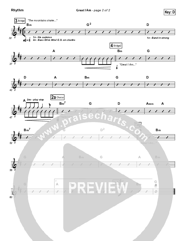 Great I Am (Choral Anthem SATB) Rhythm Chart (New Life Worship / NextGen Worship / Arr. Richard Kingsmore)