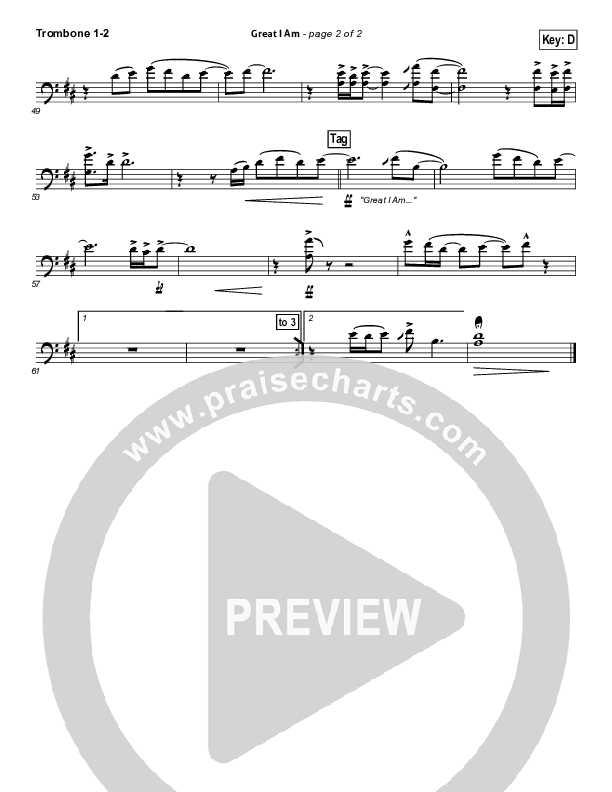 Great I Am (Choral Anthem SATB) Trombone 1/2 (New Life Worship / NextGen Worship / Arr. Richard Kingsmore)