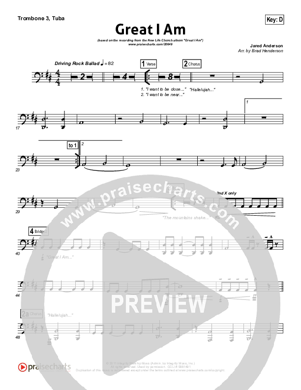 Great I Am (Choral Anthem SATB) Trombone 3/Tuba (New Life Worship / NextGen Worship / Arr. Richard Kingsmore)