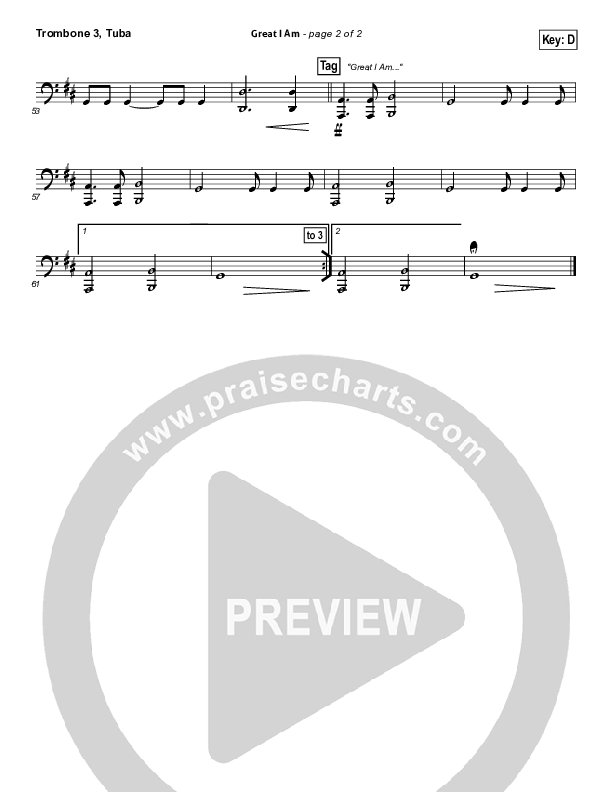 Great I Am (Choral Anthem SATB) Trombone 3/Tuba (New Life Worship / NextGen Worship / Arr. Richard Kingsmore)