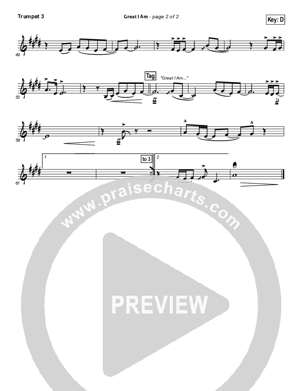 Great I Am (Choral Anthem SATB) Trumpet 3 (New Life Worship / NextGen Worship / Arr. Richard Kingsmore)